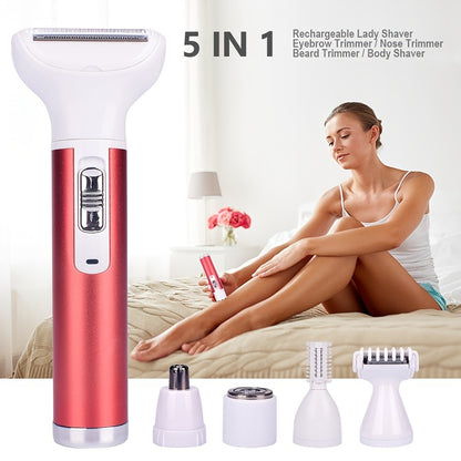 5 In 1 Multi-function Electric Hair Remover, Rechargeable Lady's Razor, Electric Shaver Eyebrow Trimmer, Cleaning Brush Kit