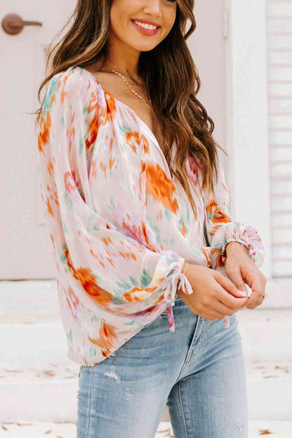 Printed Tie Neck Long Sleeve Blouse