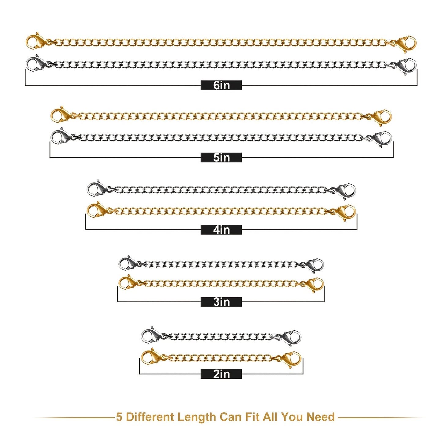 10pcs Necklace Extender Chain - Double Headed Lobster Clasp Jewelry Extender Chain - Gold Silver Bracelet Anklet