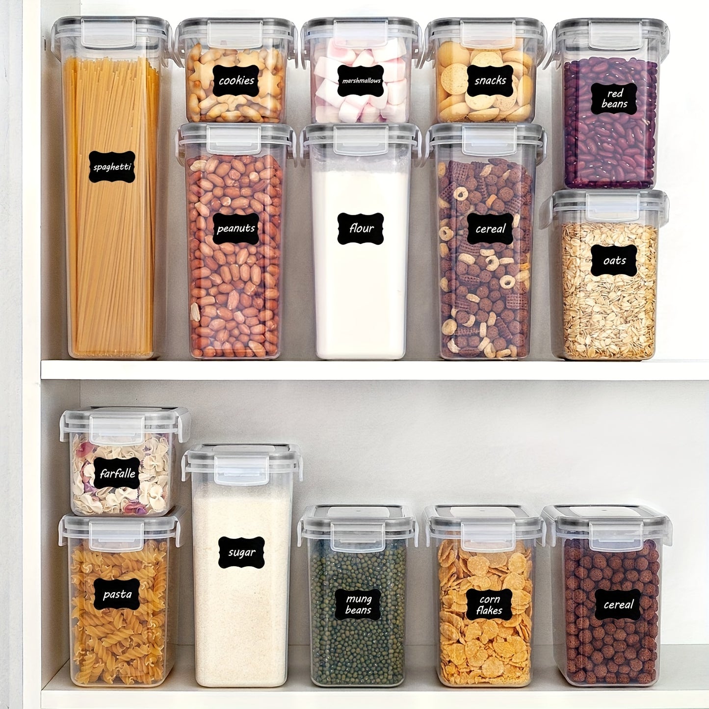 9pc Airtight Food Storage Containers Set - BPA Free Plastic Canisters, Lids, Labels & Dishwasher Safe - Perfect For Kitchen Pantry Storage!