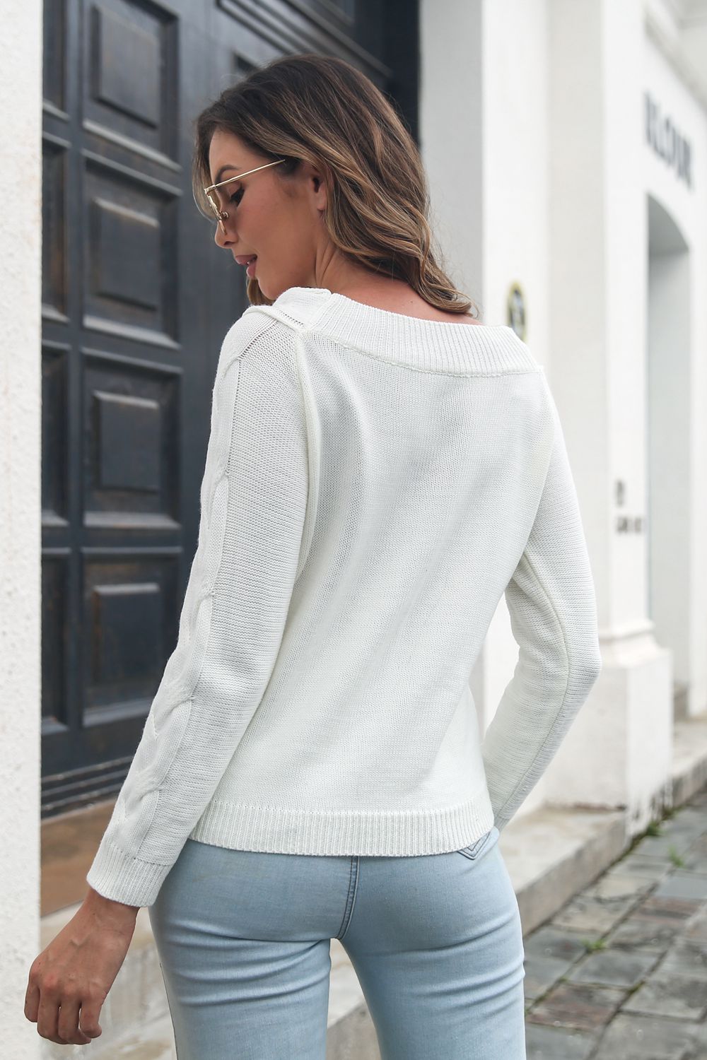 Cable-Knit Long Sleeve Sweater