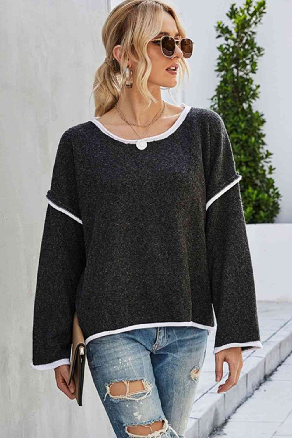 Round Neck Dropped Shoulder Sweater