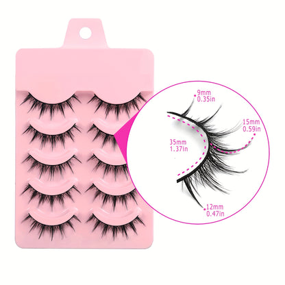 5-Pair Pack of Natural-Looking Manga Anime Lashes - Perfect for Cosplay, Korean, and Japanese Eyelashes!