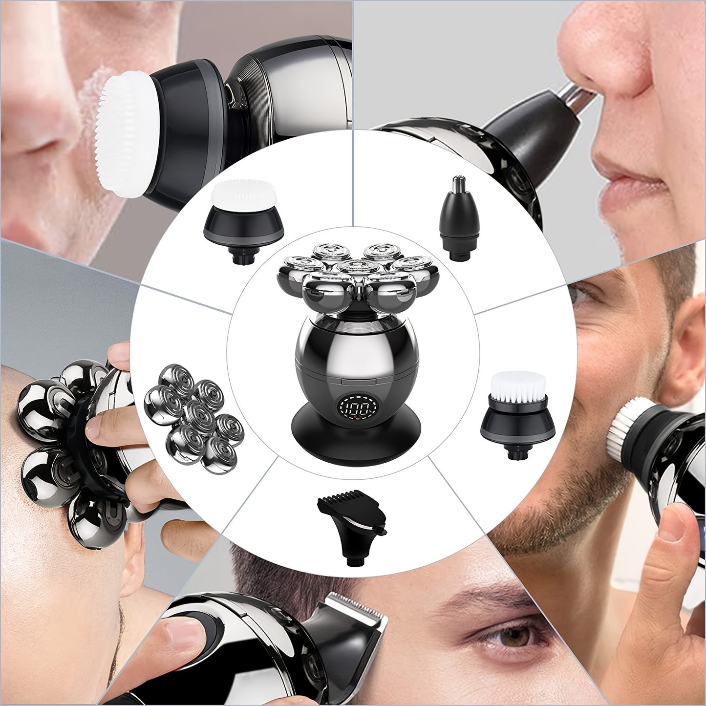 7D Head Shaver For Men: 6 In 1 Waterproof With LCD Display & Bald Head Shavers For Men - Get a Clean & Smooth Shave!