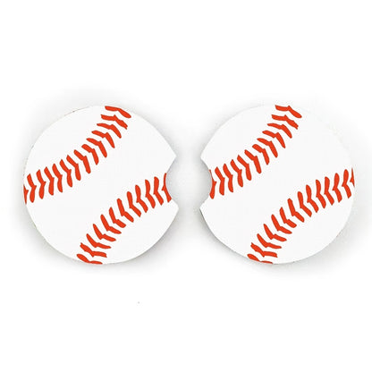 2Pcs Car Coasters, Baseball Print Cup Slot Mat Silicone Non-slip Pad Cup Heat Insulation Coasters For Car Interior Accessories