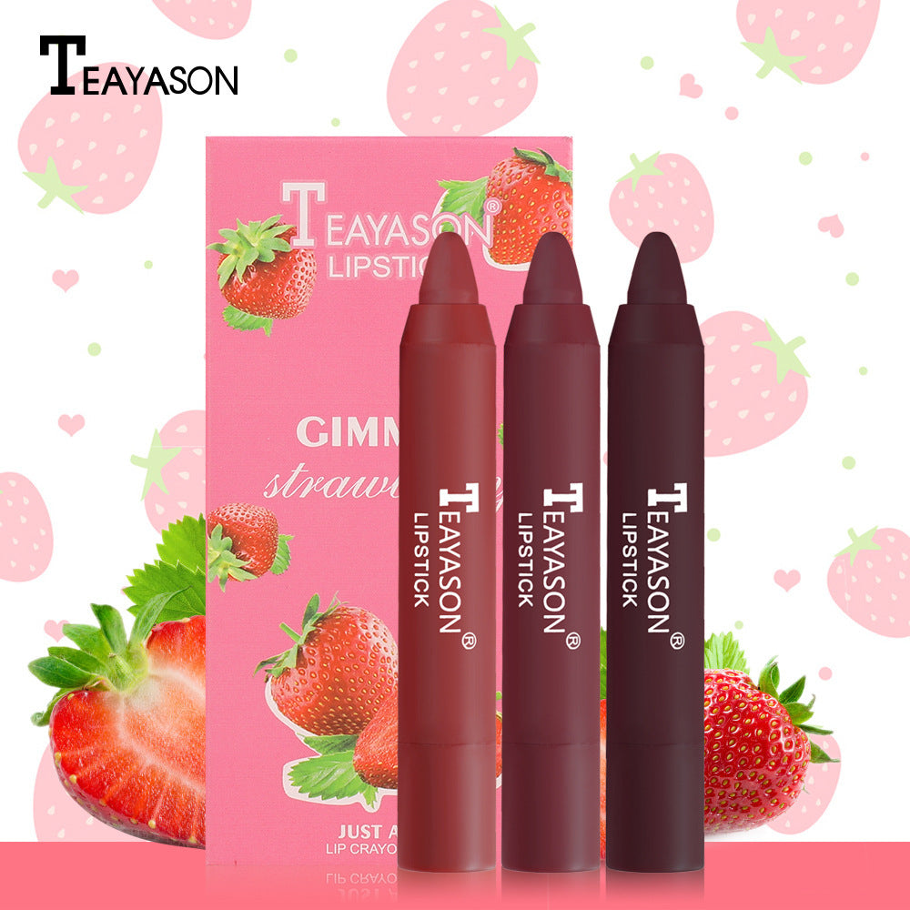 3 Sticks Set Matte Velvet Lipstick Pen Bean Paste Color Milk Tea Color Lipstick