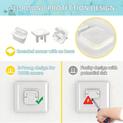 12/50pcs Outlet Covers Baby Proofing Safety -Child Secure Electric Plug Protectors With Hidden Handle Square Socket Covers For Electrical Outlets Baby Safety Plug Covers For Kids Toddler Protection