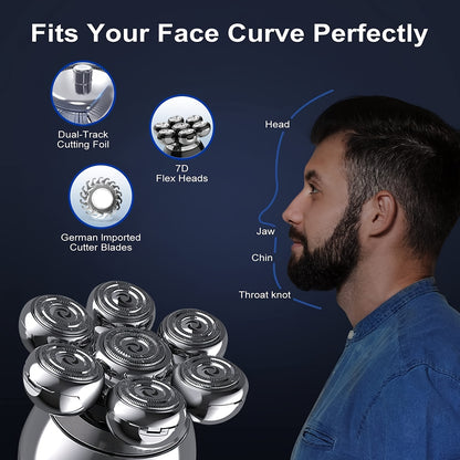 7D Head Shaver For Men: 6 In 1 Waterproof With LCD Display & Bald Head Shavers For Men - Get a Clean & Smooth Shave!