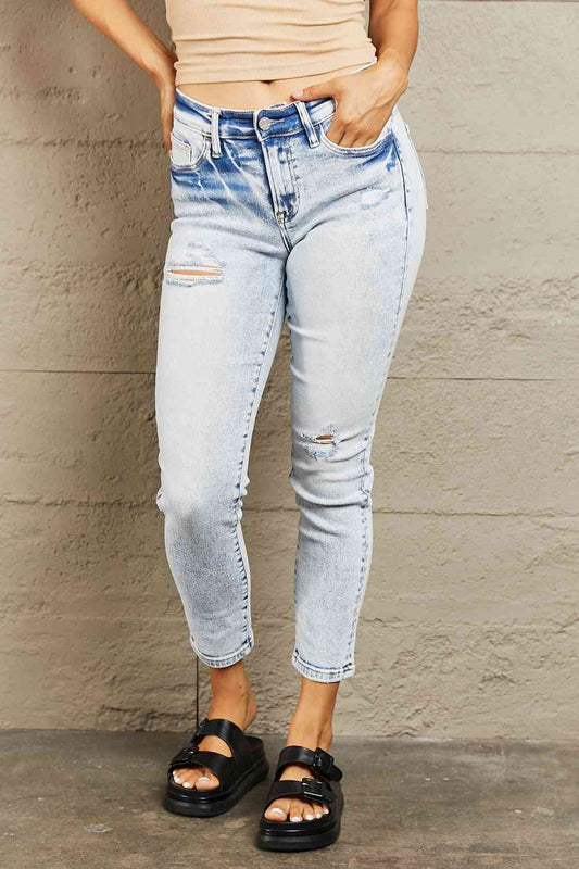 BAYEAS Jean skinny taille mi-haute délavé à l'acide