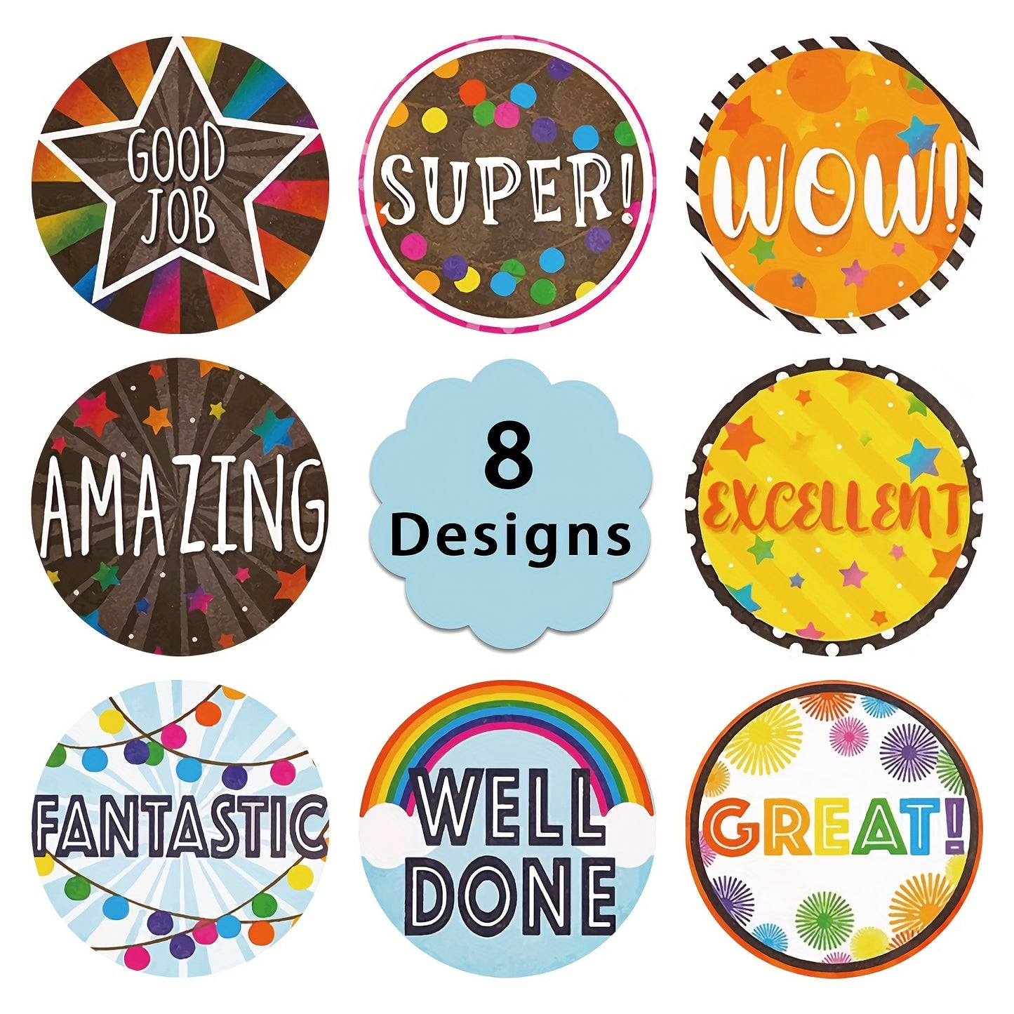 500pcs 1-inch 8 Design Reward Stickers Suitable For Children, Teachers, Adults, Parents, Classrooms, Schools, Work, Learning, Training Stickers, Handmade Self-adhesive Labels