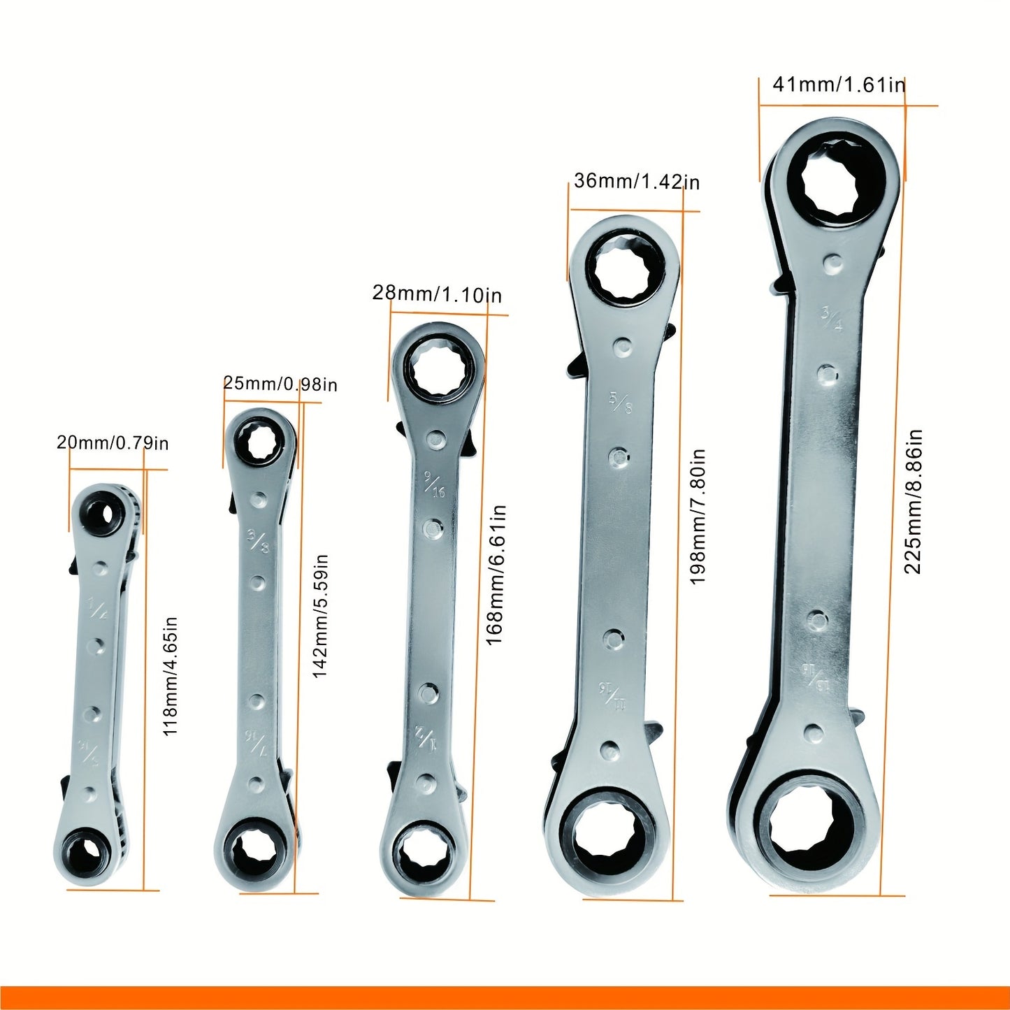 5-Piece Ratchet Wrench Set - Quick & Easy Auto Repair Tool for Double-Ended Ratchet Inch Size