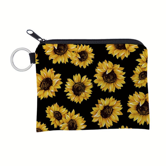 Sunflower Print Coin Purse: Cute Makeup Bag & Casual Earphone Storage Clutch Organizer