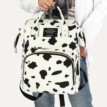 Stylish Cow Pattern Backpack: Trendy Zipper Rucksack for Versatile Women's Travel Diaper Bag