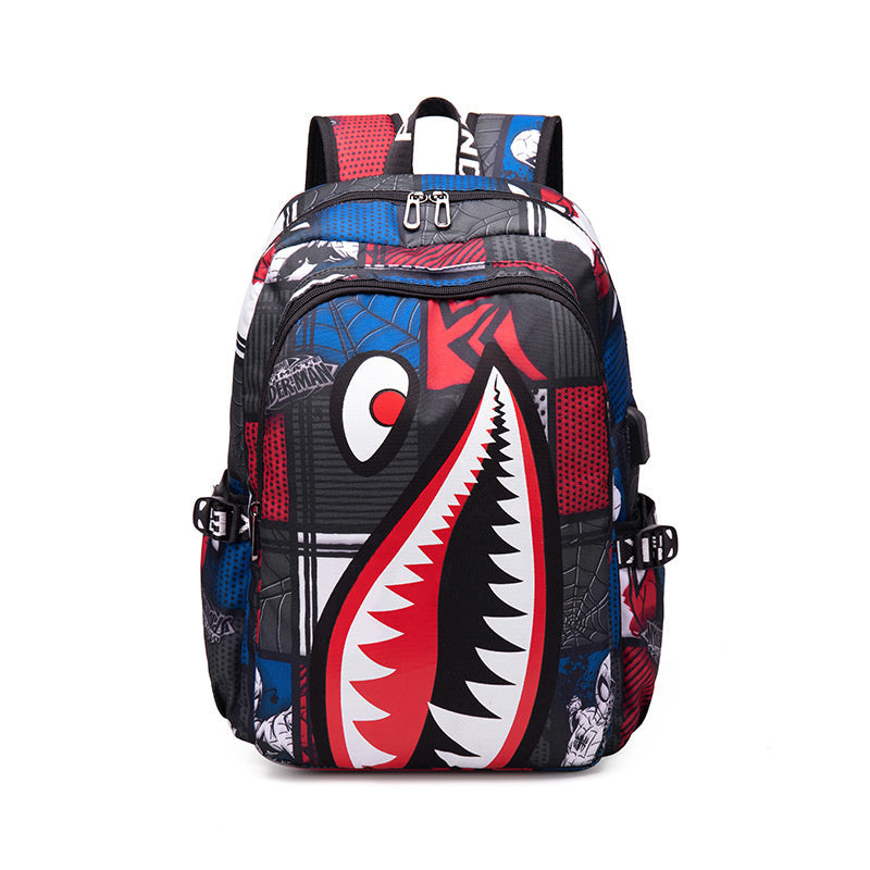 Stylish & Lightweight Schoolbag for Teenagers - Shark Design & Waterproof Breathable Oxford Fabric