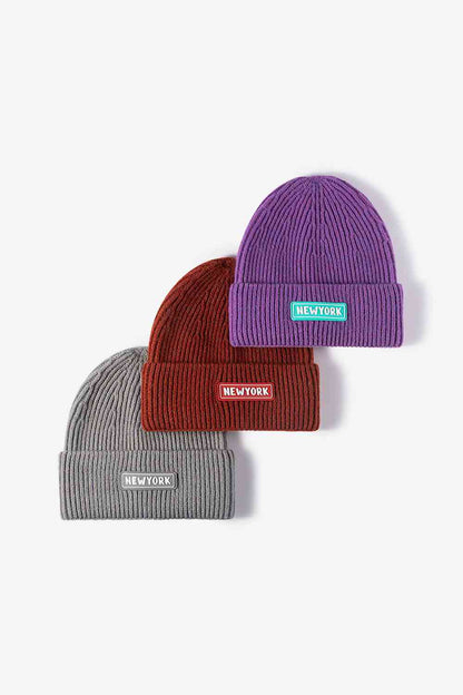 NEWYORK Patch Rib-Knit Cuffed Beanie