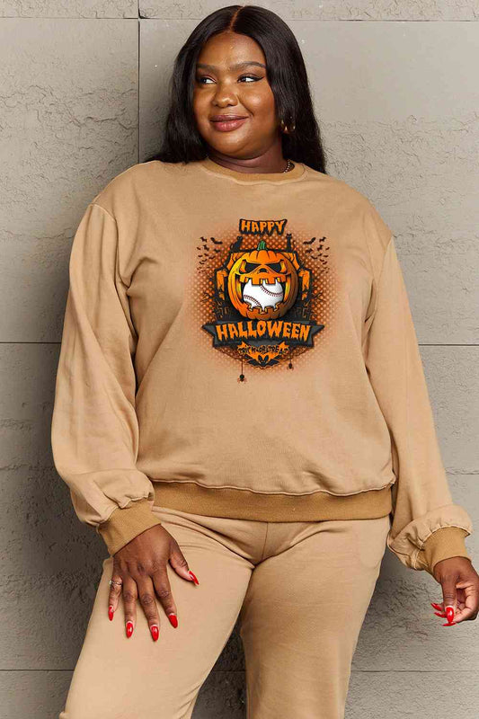 Simply Love Sweat-shirt graphique HAPPY HALLOWEEN pleine taille