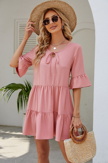 Tied Flounce Sleeve Mini Dress