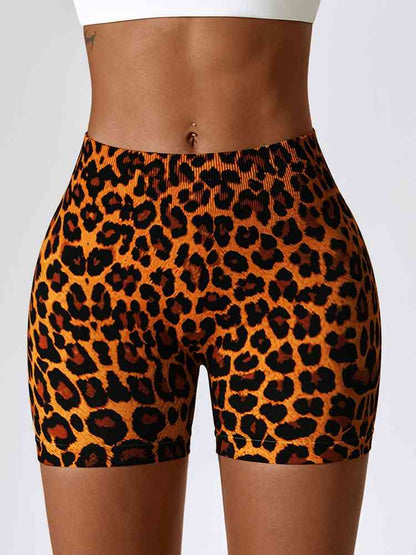 Leopard Print Wide Waistband Sports Shorts