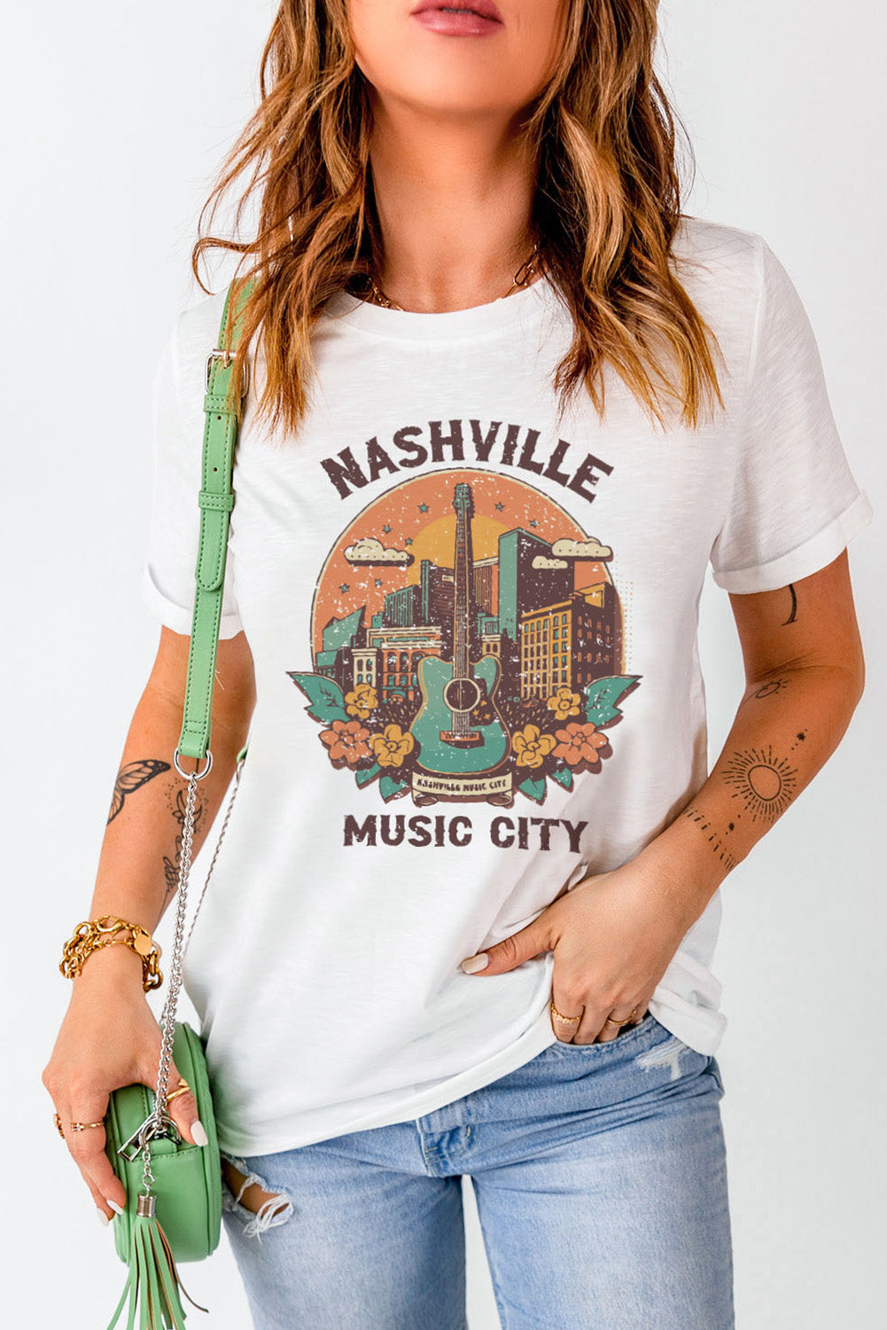 NASHVILLE MUSIC CITY Camiseta gráfica con cuello redondo