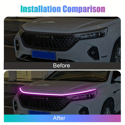 12V 70.87inchLED Car Hood Light Strips Dynamic With Start Scan Universal Car Decorative Atmosphere Ambient Lamps Daytime Running Lights