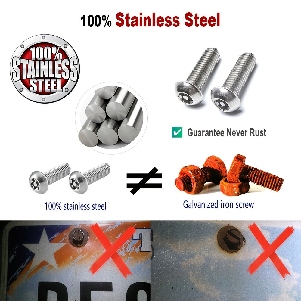 Anti Theft License Plate Screws, 1/4"(M6) Stainless Steel Bolts Fasteners Kits For Car Tag Frame Holder, Tamper Resistant Self Mechanical Bolts