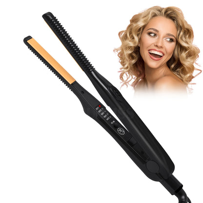 2-in-1 Professional Mini Hair Straightener and Curler - Small, Thin Plate for Effortless Styling and Straightening