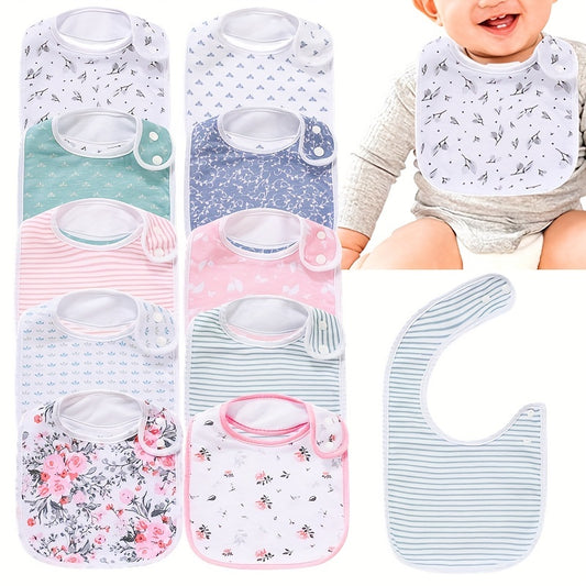 5pcs Waterproof Baby Bibs with Three-Layer Design for Drooling and Teething - Soft and Breathable Cotton Fabric - Bottom Waterproof Cloth for Feeding and Teething - Protects Clothes and Skin from Spills and Stains