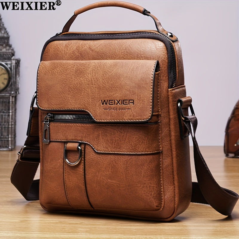 WEIXIER Crossbody Bag Men's Shoulder Bag Vintage Leather Vertical Hand Business Men's Casual Leather Bag Satchel Bag For Men Gift For Father /Anniversary