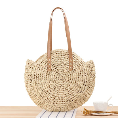 Stylish Woven Beach Bag - Hollow-Out Straw Handbag with Large Round Capacity for Shoulders