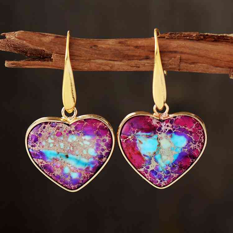 Boucles d'oreilles pendantes coeur en pierre naturelle