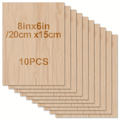 10pcs Basswood Sheets for Crafts - 8x6x1/12 Inch - Smooth Unfinished Plywood Squares for Laser Cutting, Wood Burning, Architectural Models, and Staining - 2mm Thick Wood Boards with Superior Surface Quality