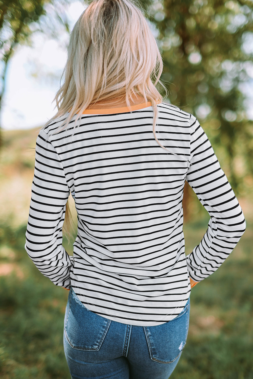 Striped Contrast Trim Quarter Snap T-Shirt