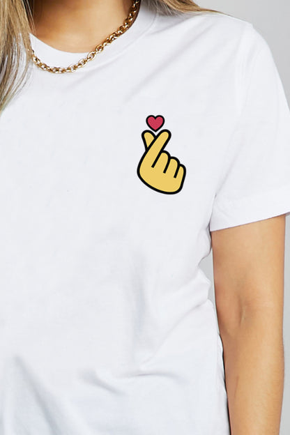 Simply Love Finger Heart Emoji Graphic Cotton T-Shirt