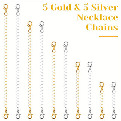 5/10Pcs Golden Silvery Stainless Steel Necklace Chain Extenders, Jewelry Extenders Chains For Necklaces Bracelets, Chain Extenders For Necklace, Bangles And Jewelry Making Chain Links