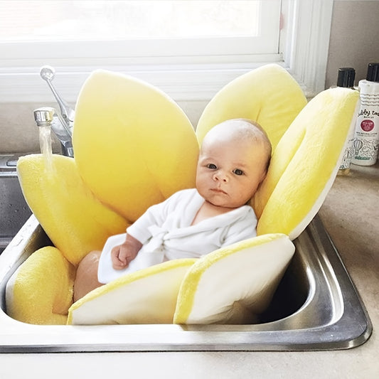 Sunflower Flower Bath Mat for Babies and Toddlers - Soft and Cushiony Pocket Cushion with Petal Pad for Safe Bathing