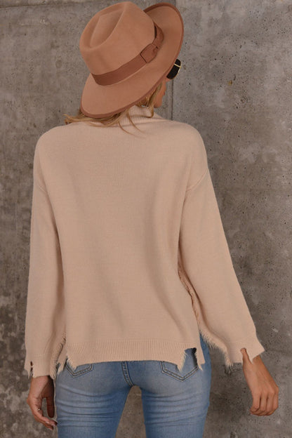 Frayed Trim V-Neck Sweater