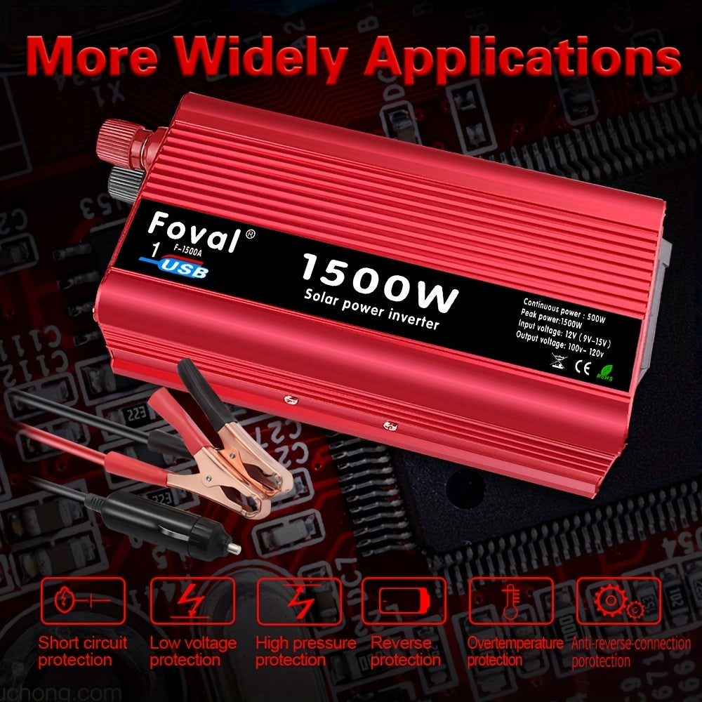 500W/1500W Car Power Inverter - Convert DC 12V to AC 110V/120V with 1 USB Port