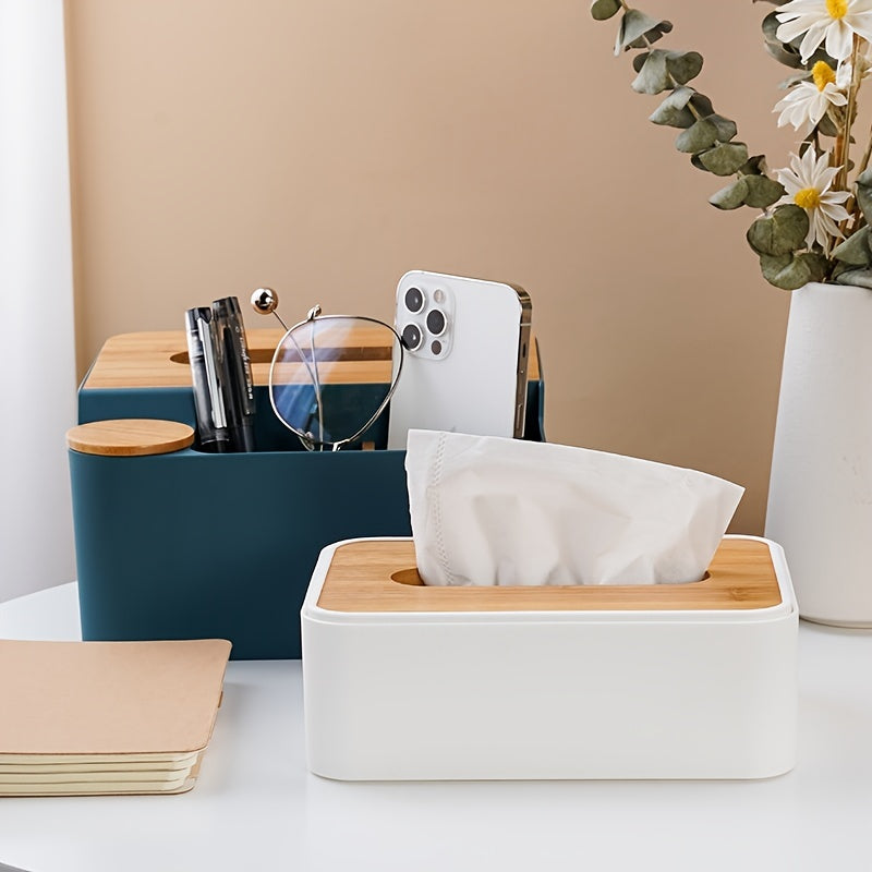 Boîte à mouchoirs avec couvercle en bois, tiroir à papier toilette, porte-mouchoirs Transparent pour salon, boîte de rangement de bureau 1 pièce 