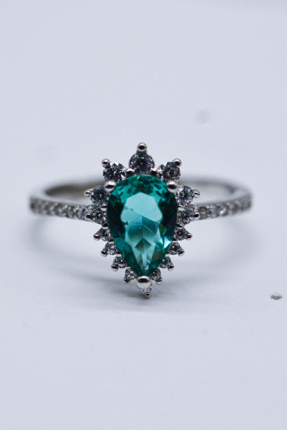 Bague en forme de poire en Zircon bleu Paraiba naturel