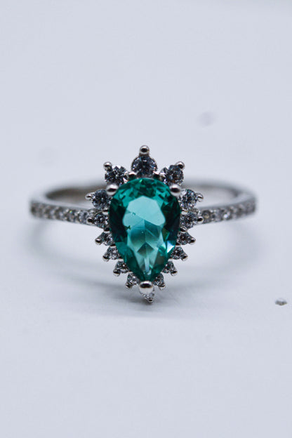 Bague en forme de poire en Zircon bleu Paraiba naturel