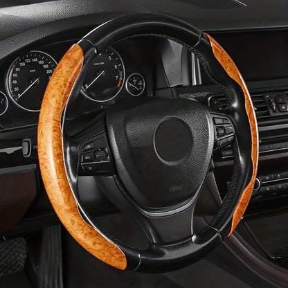 Upgrade Your Ride with a Non-Slip Carbon Fiber Steering Wheel Cover - Classic Wood Grain Design for Men & Women