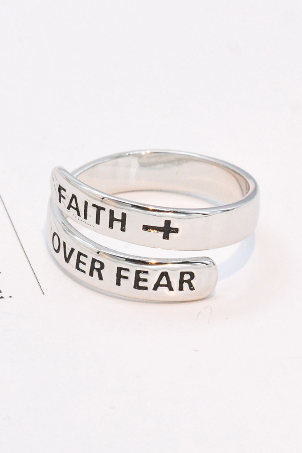 925 Sterling Silver FAITH OVER FEAR Bypass Ring