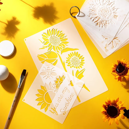 8-Piece Sunflower Butterfly Painting Stencil Kit - Reusable Plastic Template for Home Decoration - You Are My Sunshine!