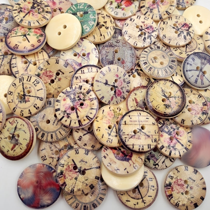 50pcs Vintage Wooden Clock Buttons - Perfect for Jewelry Making!