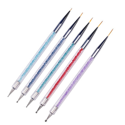 5 pcs Double-Ended Nail Art Liner Brushes - Dual-Ended Dotting Tools Set for Precise Nail Design and Easy Application