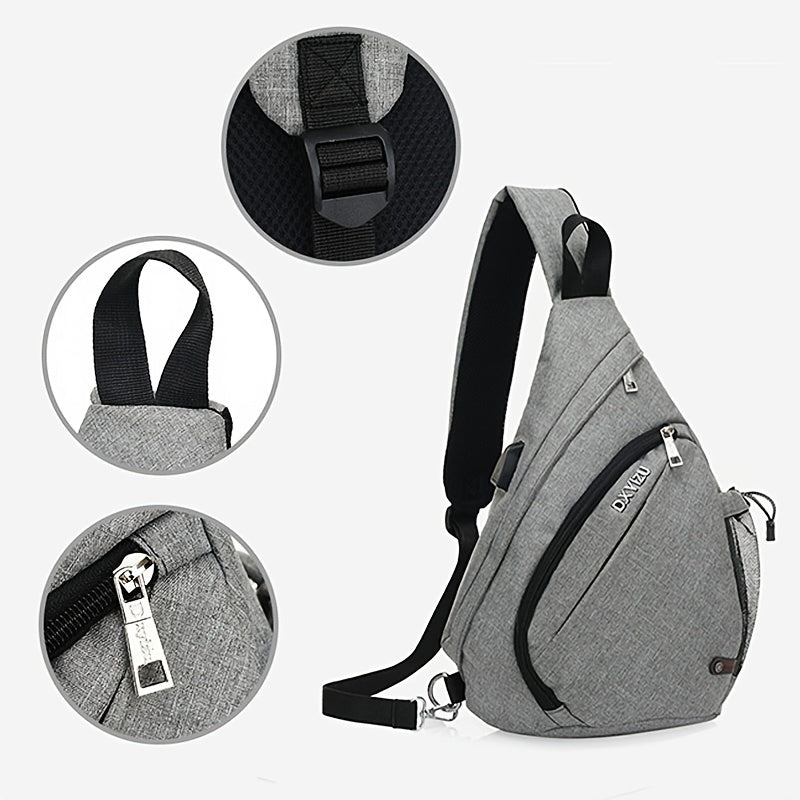 1pc Men's Large Capacity Chest Bag Casual Sports Zipper Organizer With USB Port Versatile Multifunction Crossbody Bag