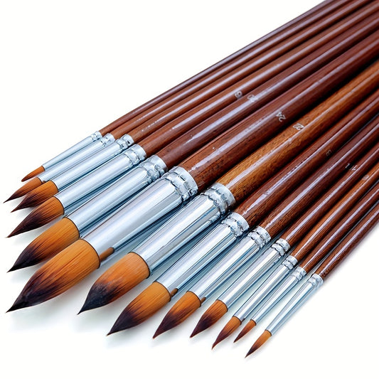 13pcs Professional Watercolor Paint Brushes Set - Soft Anti-Shedding Nylon Hair, Wooden Handle, Long Lasting - Perfect for Watercolor, Acrylics, Oil, Tempera Paint By Numbers