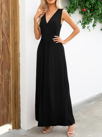 Robe longue sans manches à col surplis