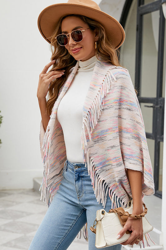 Poncho imprimé à franges