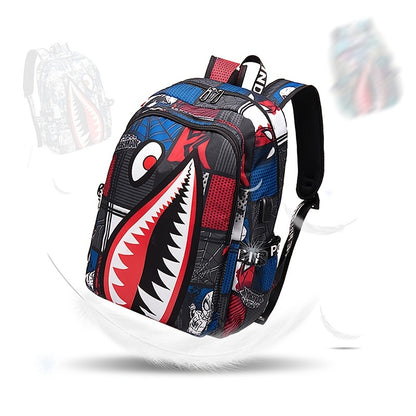 Stylish & Lightweight Schoolbag for Teenagers - Shark Design & Waterproof Breathable Oxford Fabric